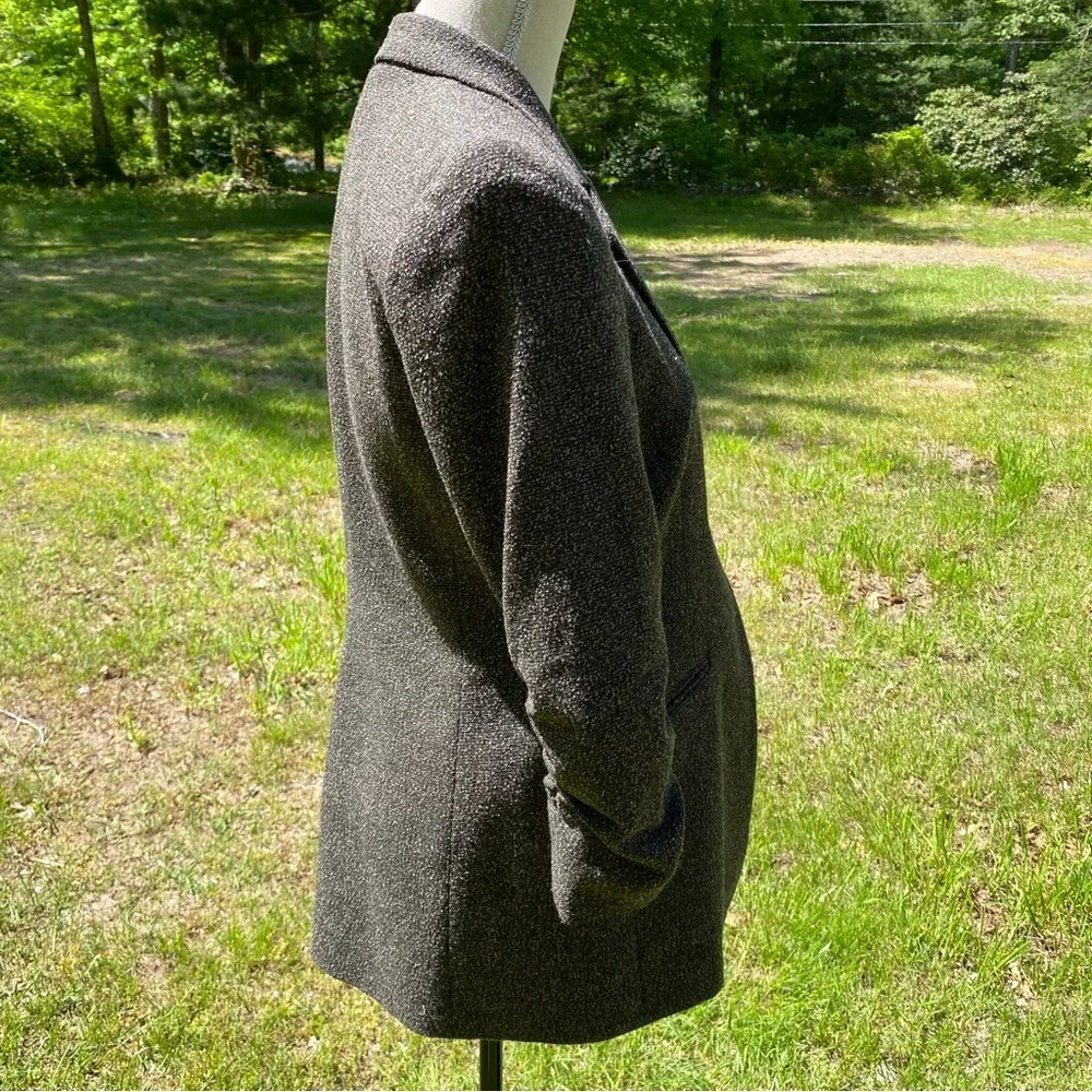 PEACE OF CLOTH JACKET COAT BLAZER BLACK GRAY 3/4 RUCHED SLEEVE POCKETS USA Sz 4